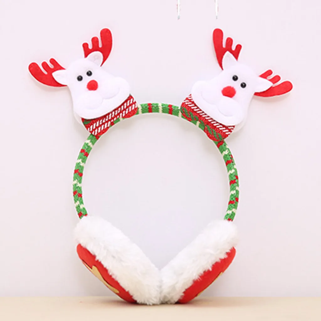 Рождественские детские зимние теплые плюшевые наушники с милыми ушками Санта-Клауса, повязка на голову, наушники для ушей, зимние аксессуары - Цвет: C
