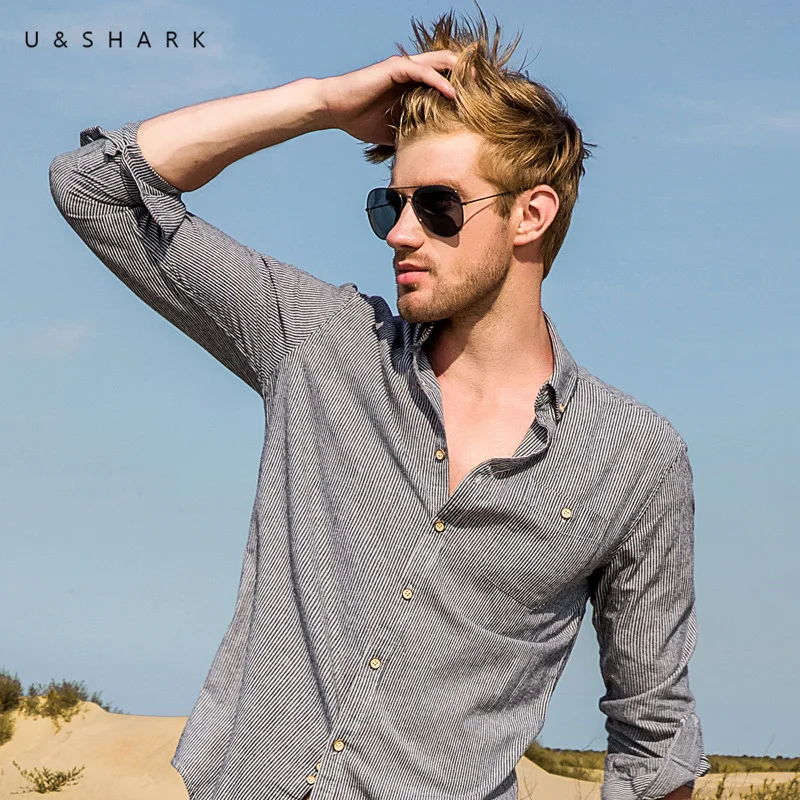 U & SHARK 100% хлопок мужские рубашки с длинным рукавом облегающие 4XL Рубашки Топы