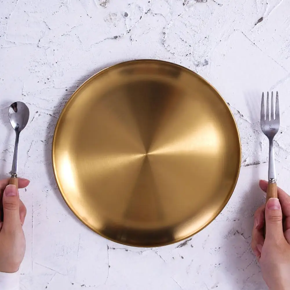 Storage tray Kitchen tray 14/17/20/23/26cm Dining Plate Fashion Gold Round Shape Tableware Meat Dessert Pizza Dish Fruit