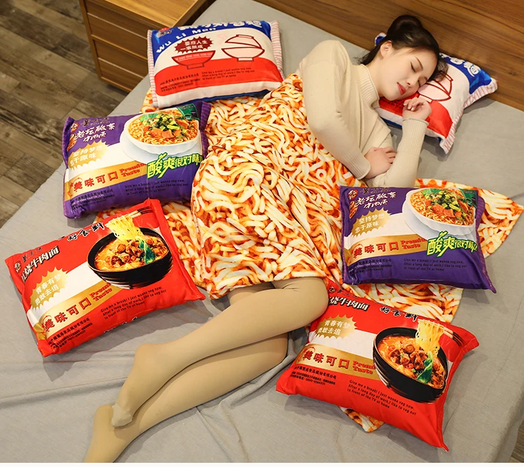 Simulation Instant Noodles Plush Pillow With Blanket Stuffed Braised