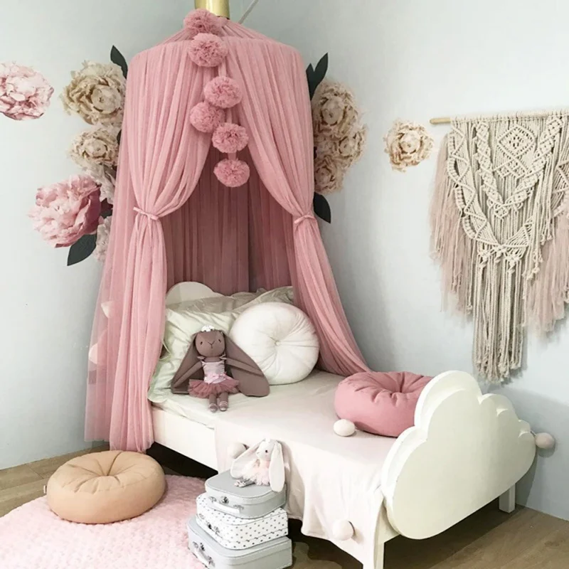 

60CM Baby Girls Room Decoration Princess Chiffon Canopy Bed Curtain Net Ball Summer Nordic Style Curtain Mosquito Net Ball