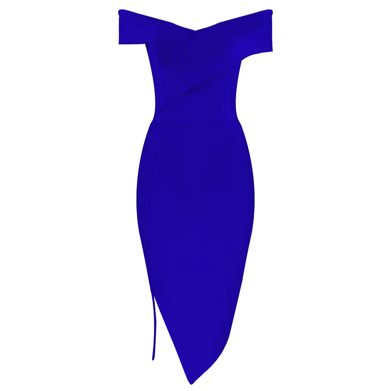 High Quality Celebrity Wine Slash Neck Sexy Rayon Bandage Dress Homecoming Party Dress - Color: Blue