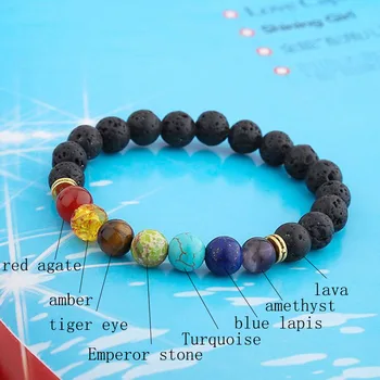 Natural Lava stone beads Healing Balance Chakra charm bracelet 8mm tiger eye bead Tibetan Buddha Prayer Bracelet for women men