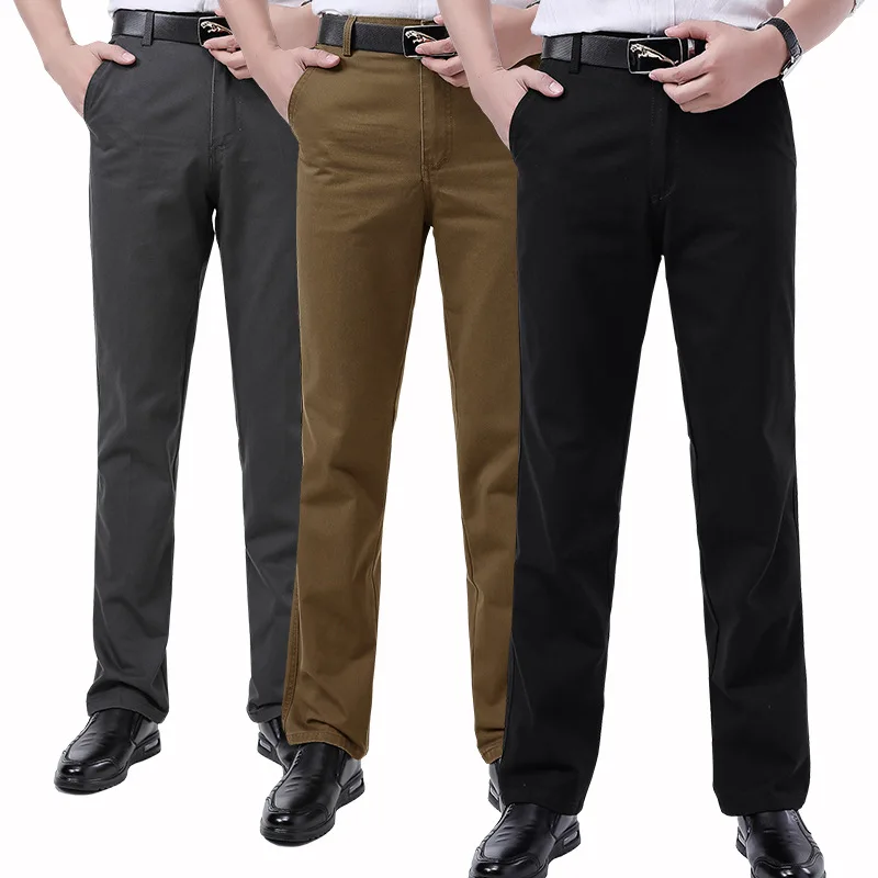 

2019 Spring And Autumn Men's Casual Pants Middle-aged Dad Men's Trousers Cotton Men High-waisted Straight-Cut Loose-Fit Long Pan