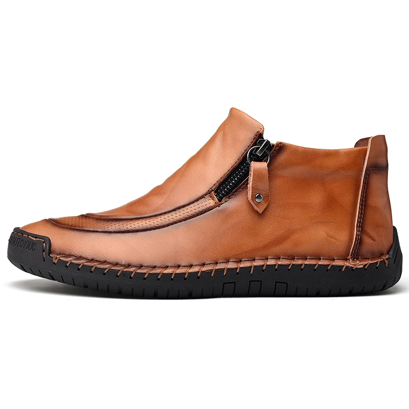 5710Yellow-Brown Модные мужские ботинки высококачественные зимние ботильоны из спилка Мужская зимняя теплая обувь на меху плюшевая обувь для вождения на молнии Большие размеры 48 - Цвет: 5710Yellow-Brown