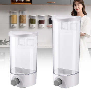 

Food Storage Box Wall Mounted Cereal Dispenser Easy Press Container Plastic Grain Tank Organizer Canister Kitchen Tools