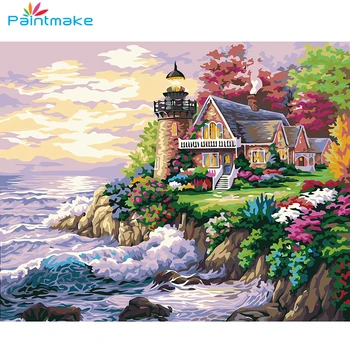 

Paintmake Landscape DIY Painting By Numbers No Frame sea house Oil Hand Painted On Canvas Unique For Home Decor Art Picture gift