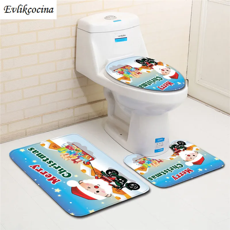 Free Shipping 3 pcs/Set Santa Claus Gifts Bath Mats Anti Slip Bathroom Set Tapete Banheiro Washable Toilet Rugs Alfombra Bano