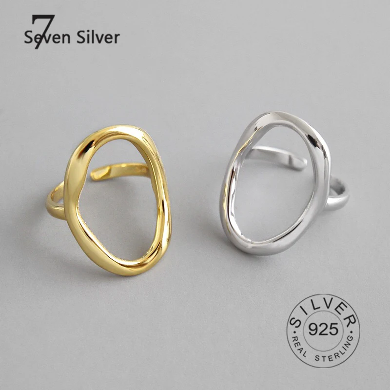 

Real 925 sterling silver rings for women round hollow out gold color Trendy fine Jewelry Large Adjustable Antique Rings Anillos