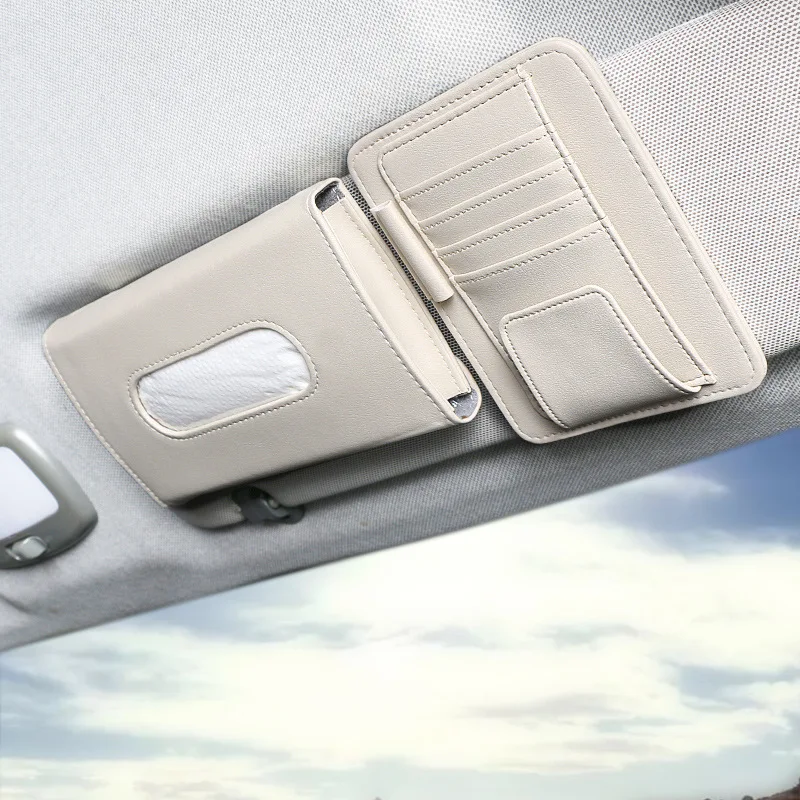

Car Sun Visor Tissue Box Holder Card Set Sunglasses Clip Hanging Sunroof PU Car Organizer Storage Bag Auto Accessories