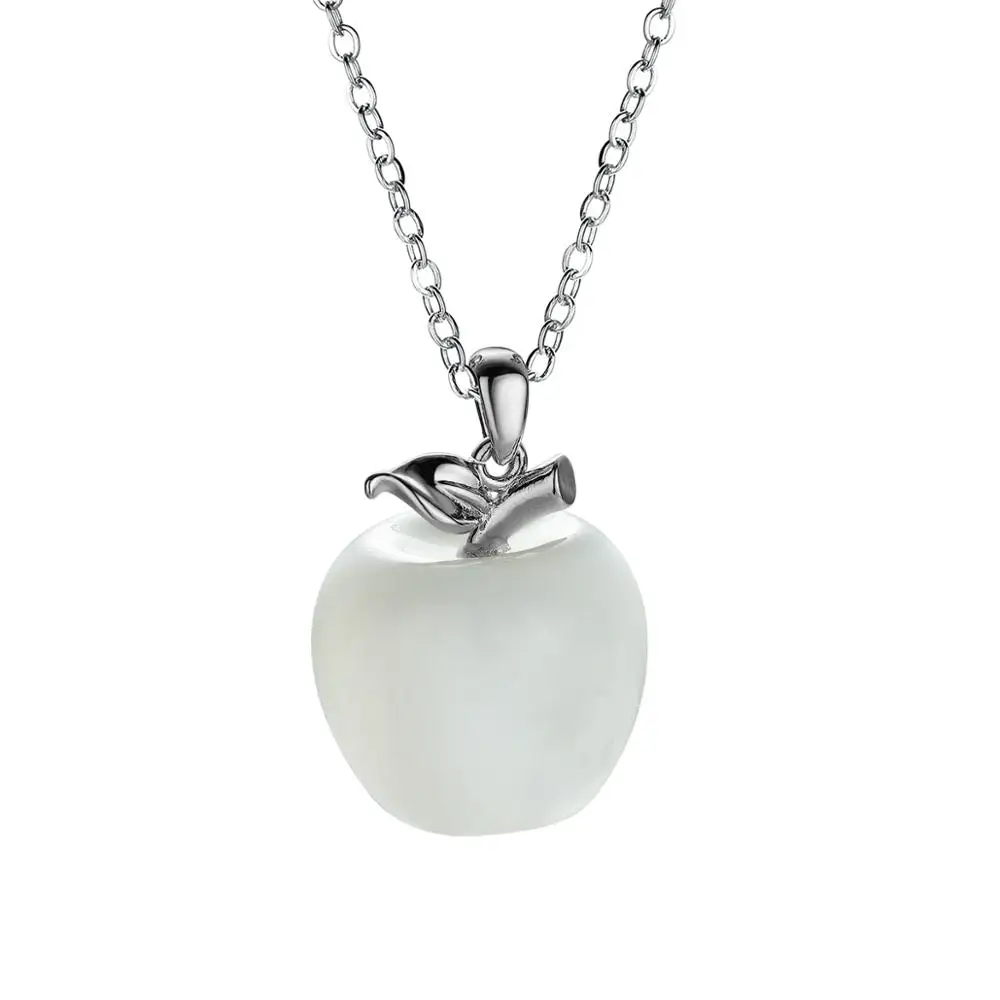 Opal Necklace ASHMITA, натуральный камень, резное яблоко, подвеска, статуэтка, статуя с листьями из сплава, Целебный Камень, хрустальное ожерелье, рождественские подарки - Окраска металла: Opal Necklace