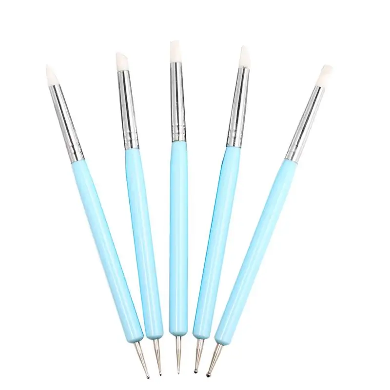 5 unids/set doble puntillo herramientas uñas de arte estampado herramientas de cerámica de Arte de cepillos