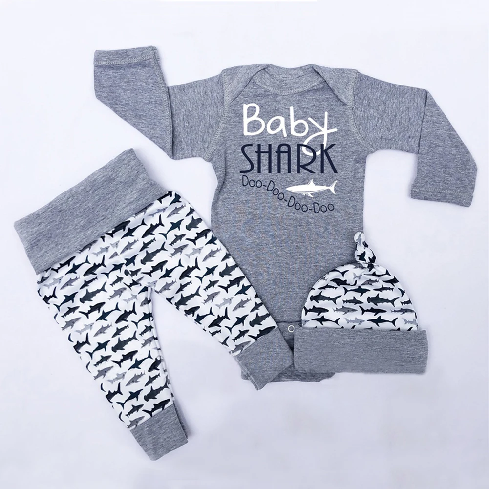 Emmababy, милый комплект из 3 предметов, комплект одежды для новорожденных мальчиков, красивый боди с принтом рыбы, топы, длинные штаны, шапка, одежда для детей 0-24 месяцев