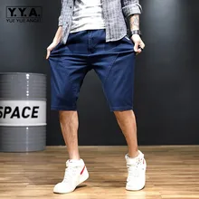 Новые летние Брендовые мужские свободные прямое длины до колена шорты модные Повседневное Хлопковые смеси сплошной Винтаж шорты на пуговицах плюс Размеры; большие размеры 30-48