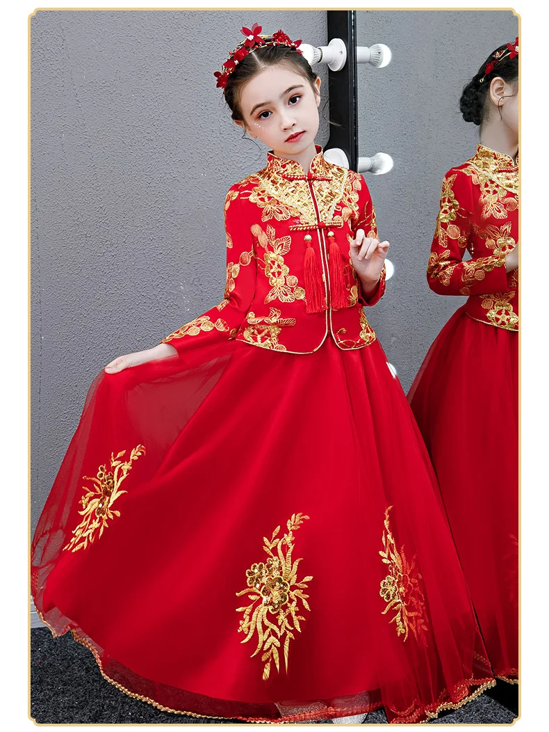 bordado vestido menina dança desempenho da princesa
