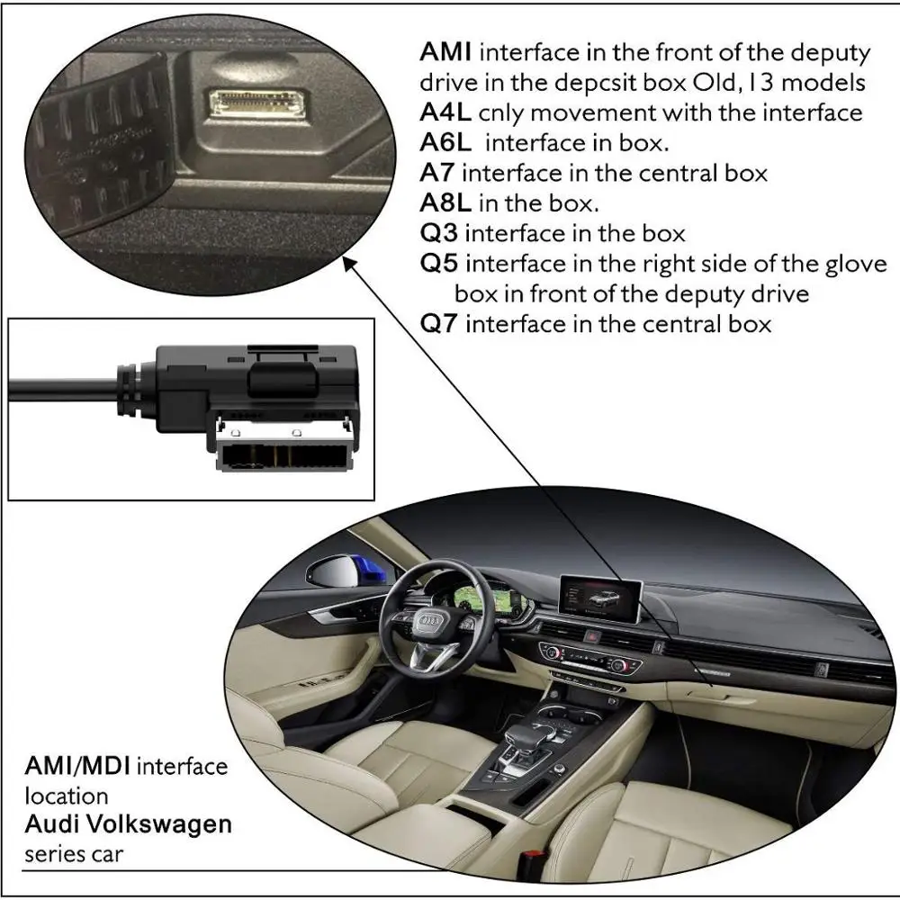 Музыкальный интерфейс AMI MMI AUX 3,5 мм разъем Aux-in MP3 Кабель-адаптер для Audi A3/A4/A5/A6/A8/Q5/Q7/R8/TT, vw Jetta GTI GLI Jetta и т. д