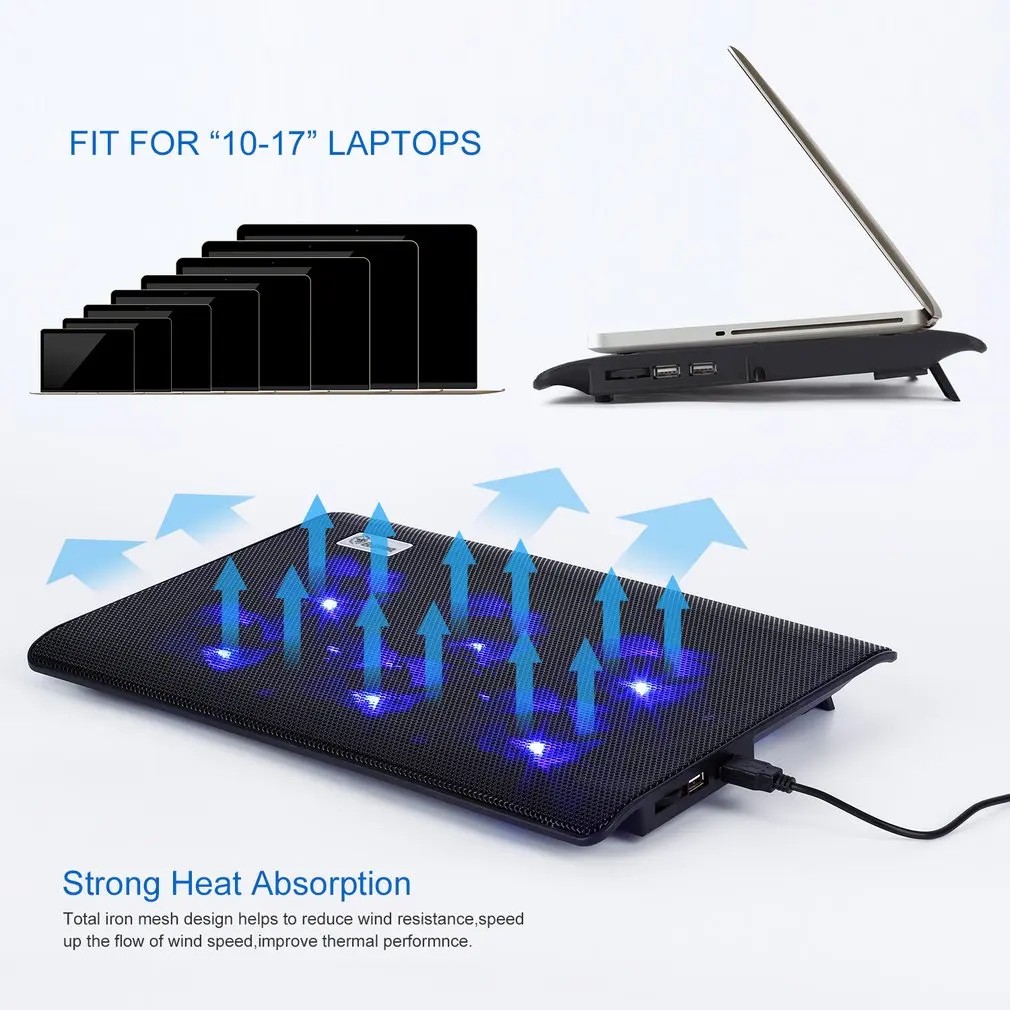 ELEPAWL удобный эргономичный дизайн Супер Бесшумный 6 вентиляторов ноутбук кулер ноутбук вентилятор Базовая пластина