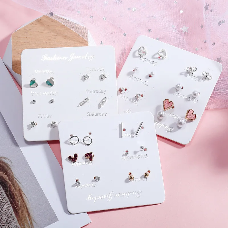 

6pais/set 12 Styles 2019 New Korean Stud Earrings Set Monday To Sunday Earrings for Women Fashion Jewelry Accessories Boho Kids