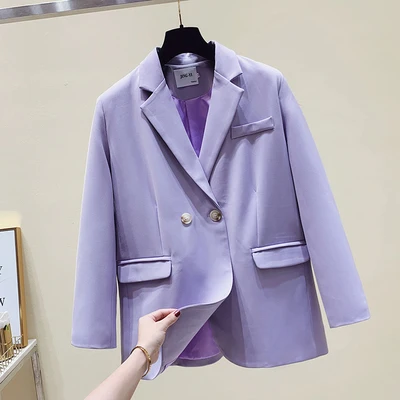 2020 Korean Loose Casual Blazers For Women Formal Blazer Purple Woman Office Lady Double Breasted Green Black Blaizer Feminino