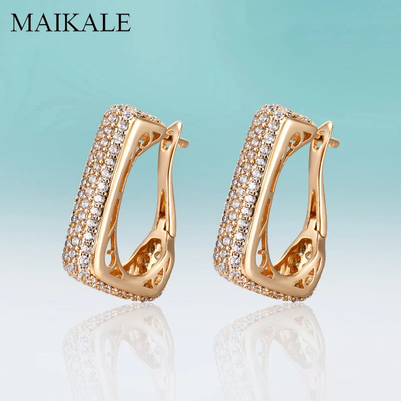 

MAIKALE Luxury U-shape Stud Earring Cubic Zirconia Earring Gold Silver Hollow Stud Earrings for Women Wedding Jewelry Charm Gift