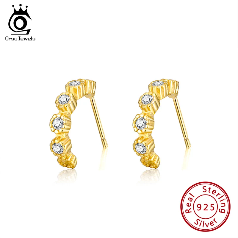 

ORSA JEWELS Unique Design 925 Silver Stud Earrings With Latter C Shape AAAA Zircon For Women Jewelry Party Gift OSE205