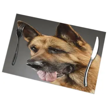 

6 Pcs Placemat Adorable German Shepherd Portrait Fabric Table Mats Tableware Kitchen Tool Table Mats
