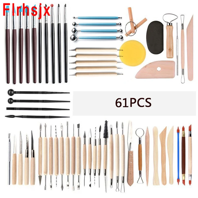 61PCS Ceramic Clay Tools Set Polymer Clay Tools Pottery Tools Set Wooden  Pottery Sculpting Clay Cleaning