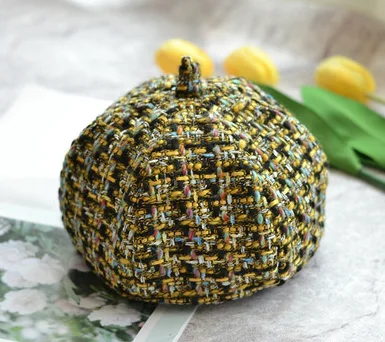 Последняя светская Стильная шапка, твидовые береты для женщин на весну и осень, корейская мода, теплая восьмиугольная шапка - Цвет: yellow