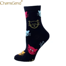 1 пара, хлопковые носки с рисунком улыбающихся котов, женские осенне-зимние Дышащие носки, обувь 9Nov