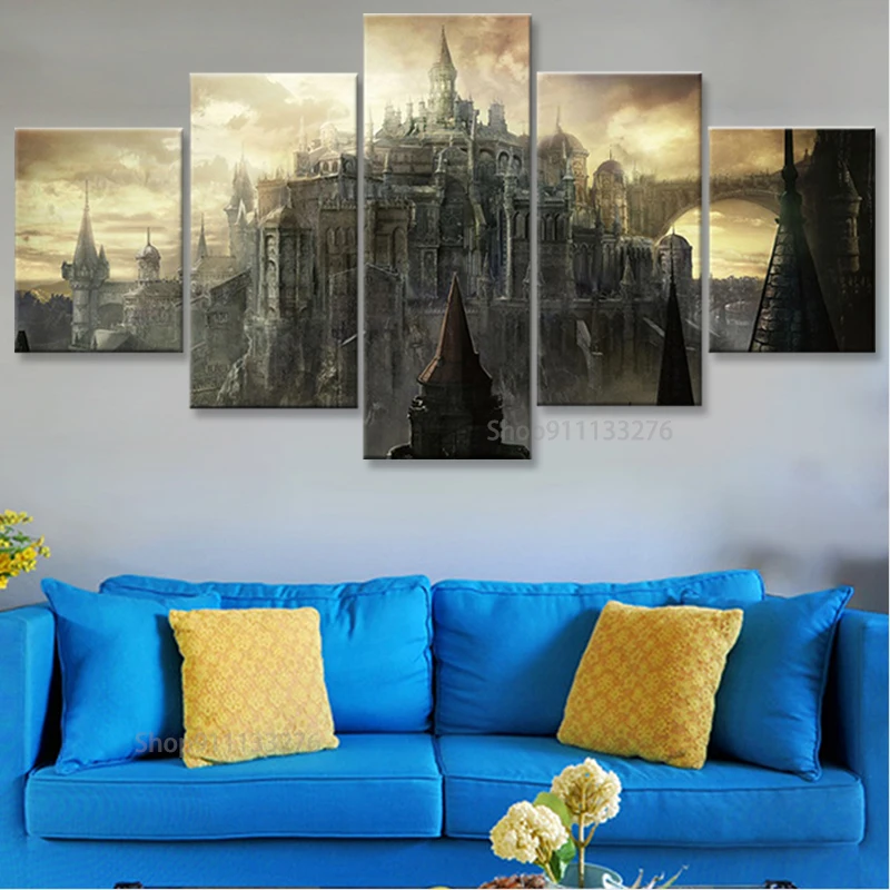 5 Pieces Game Dark Souls Iii Castle Poster Modern Canvas Hd Print