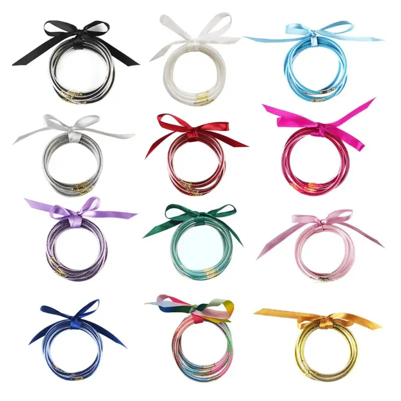 

5Pcs Cute Glitter Jelly Bangle Bracelet Set Lightweight Sequins Lining Silicone Bracelets Kit for Women Fashion Jewelry