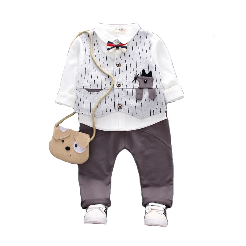 

New Spring Autumn Children Gentleman Clothes Suit Baby Boy Girl Print Vest Shirt Pants 3Pcs/sets Kids Toddler Fashion Sportswear