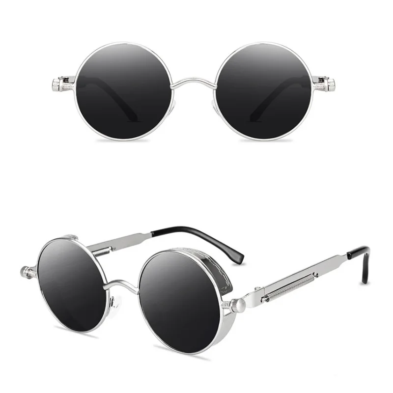 Винтажные мужские солнцезащитные очки, женские очки в стиле панк, круглая металлическая оправа, цветные линзы, солнцезащитные очки, модные очки Gafas sol mujer - Цвет линз: C3