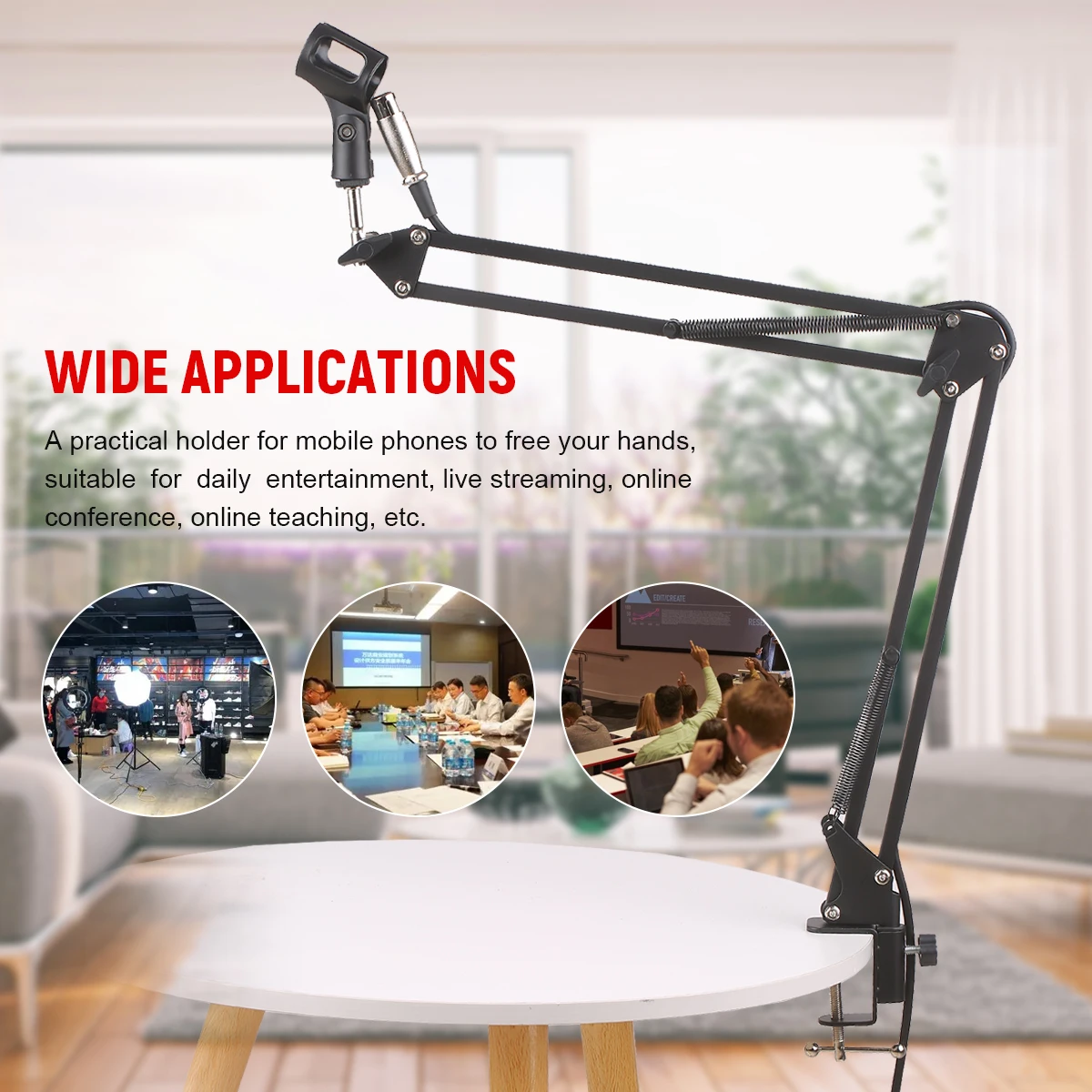 Support de Microphone en porte-à-faux avec câble de micro, Support  télescopique en direct, bras extensible pour Microphone - AliExpress