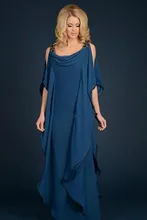2021 Long Blue Chiffon Mother of the Bride Dresses Ruffles Plus Size Formal for Wedding Party Dress Sexy Prom Gowns