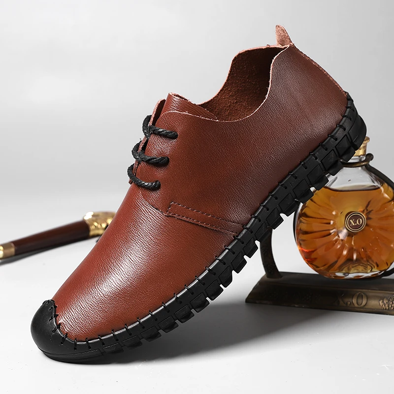 Zapatos casuales de cuero genuino para hombres, zapatillas de hechas a mano de calidad, de diseño con cordones para hombre, zapatos suaves conducir en barco para hombres|Zapatos informales