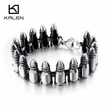 

21cm Stainless Steel Bullet Shaped Charm Bracelet For Men Hip Hop Nail Military Style Link Chain Bracelet Jewelry