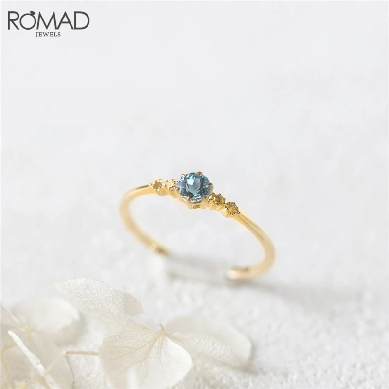 ROMAD Нежный голубой фианит обручальные кольца для женщин Свадебные кольца, свадебные украшения женские изящные тонкие кольца на палец подарки R50