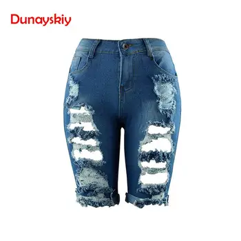 

Women 2020 Summer Half Length Jeans Ripped New High Waist Fashion Streetwear Hole Stretch Slim Torn Woman Denim Shorts Casual