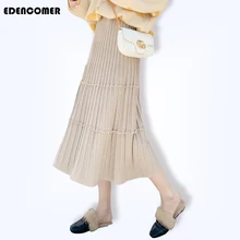 Осенне-зимние женские юбки Новая мода чистый цвет милый с высокой талией Тонкий смелый низ трикотажная юбка средней длины