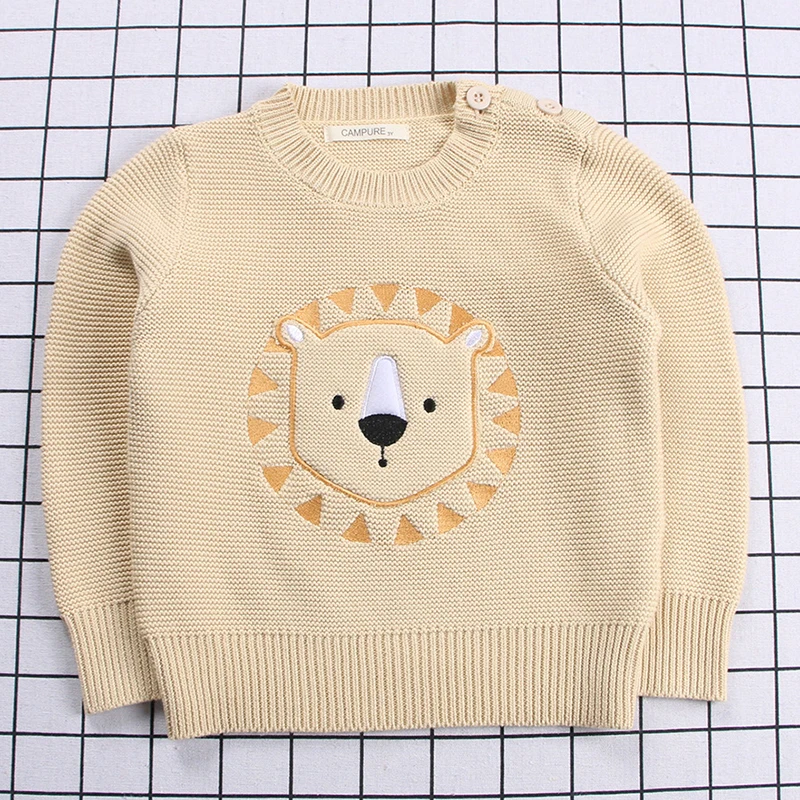 Зимние пуловеры для девочек и мальчиков; свитер с рисунком медведя/льва; хлопковый свитер для маленьких девочек; детская трикотажная одежда; одежда для детей