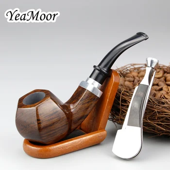 

New Hexagon Bowl Smoking Pipe Wooden Stand Multifunction Metal Tool 9mm Filter Tobacco Pipe Ebony Wood Pipe Set