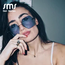 Негабаритные без оправы Квадратные Солнцезащитные очки для женщин новые роскошные брендовые модные многоугольные металлические красные синие мужские очки UV400