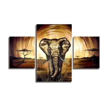 

Handmade 3 Panels Abstract Elephant Oil Paintings on Canvas Modern African Landscape Animal Wall Art Home Decorations