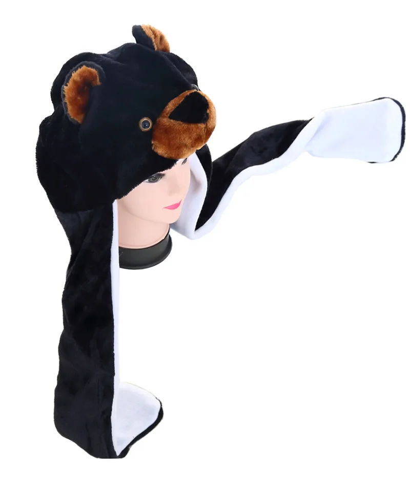 DOUBCHOW, черный медведь, милая плюшевая шапочка в виде животного, Рукавицы-лапы для детей, мальчиков, девочек, подростков, взрослых, мужская, женская зимняя шапочка