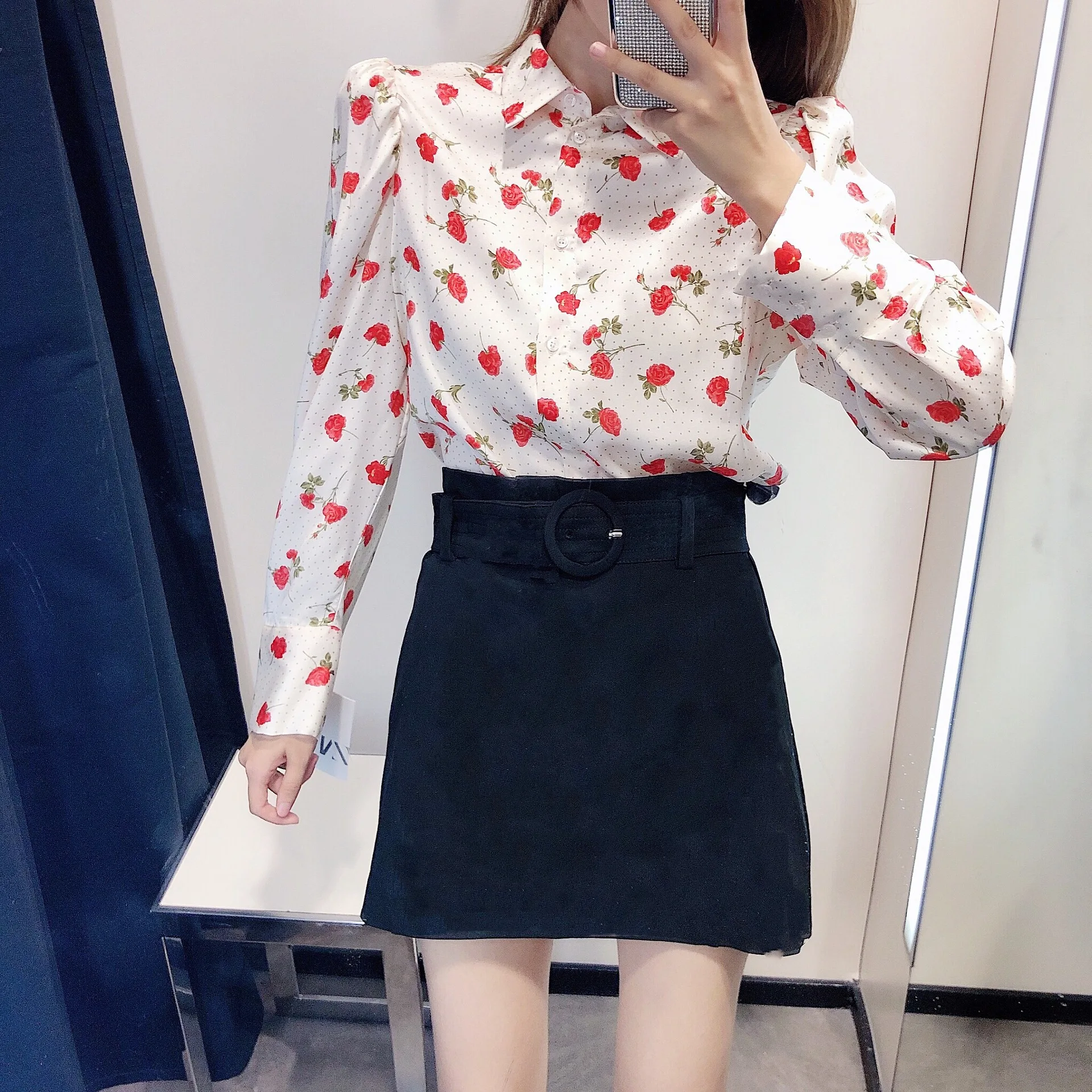 Blouses Woman 2019 Lapel Polka Dot Flower Print Shirt Women Blouse Women Modis Camisa Femenina Womens Tops and Blouses