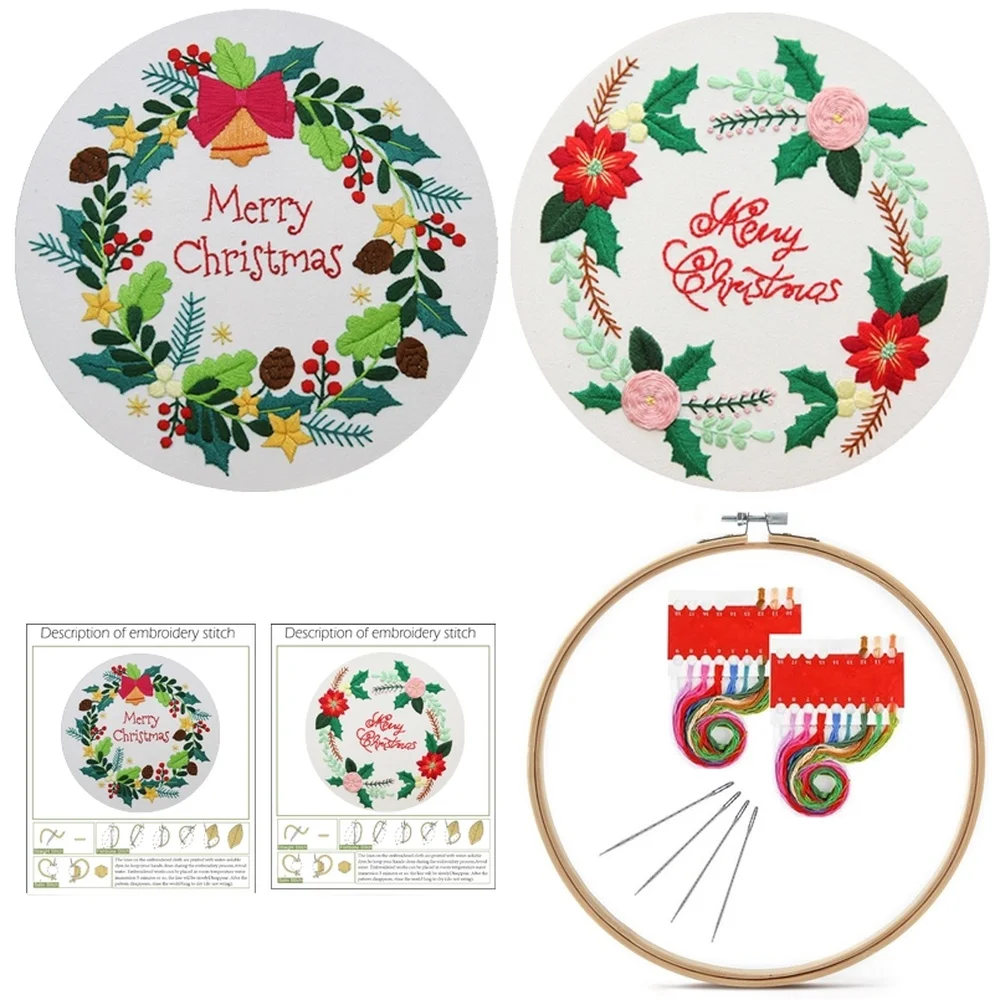 

2 Pcs Embroidery Kit Christmas Embroidery Hoop Embroidery Needle Canvas for Embroidery Threads for Embroidery Beginners DIY Kit