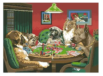 

Higher quality cotton threads Lovely Counted Cross Stitch Kit The Coolidge Dogs Playing Cards Card Bridge dim 02474