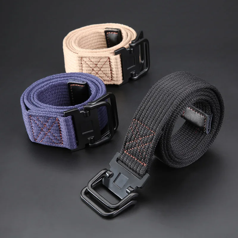 

Waist Art The New 2019 Vintage Double-loop Canvas Belt for Men Women Wild Outdoor Casual Belts Black Pink