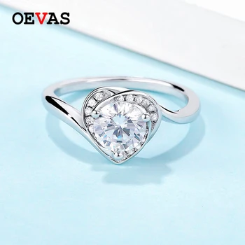 

OEVAS Real 1Carat D Color Moissanite 100% 925 Sterling Silver Wedding Rings For Women Sparkling Creativity Heart Fine Jewelry